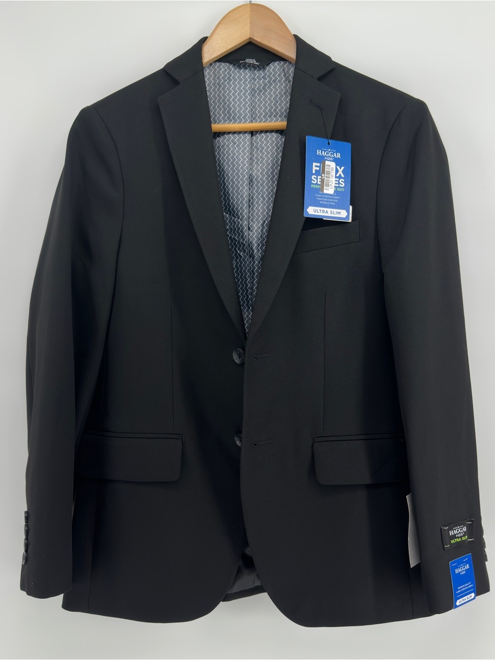 NWT Haggar H26 Black Ultra Slim Stretch Suit Jacket 36 Short
